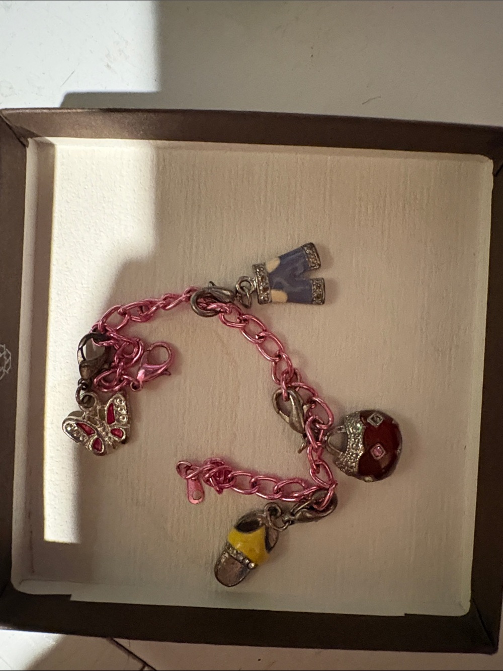 Pink Girls 2000s Charm Bracelet with Multicolor Enamel Charms